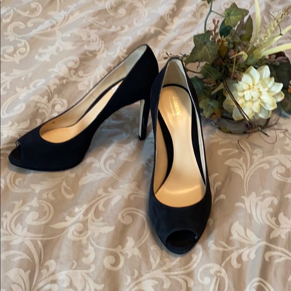 Armani Collezinoi Black Suede Peep-toe Heels Sz 8